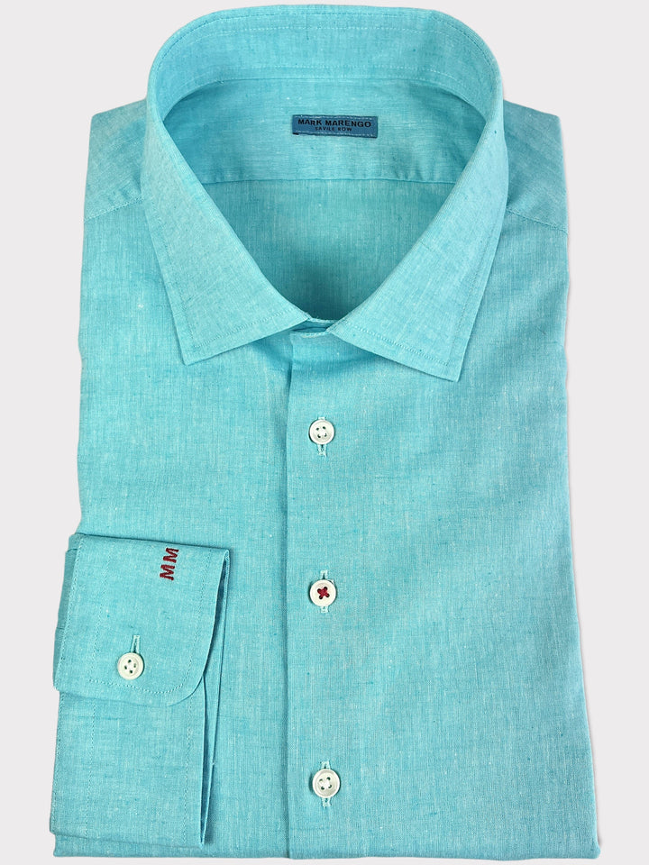 Chemise Coton Lin Turquoise Clair 