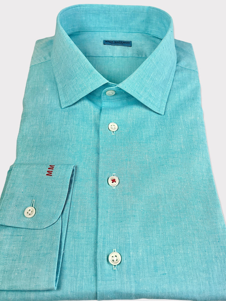 Chemise Coton Lin Turquoise Clair 