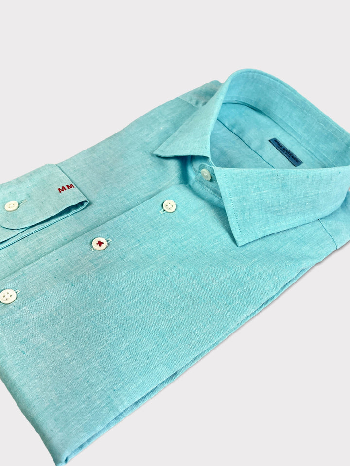 Chemise Coton Lin Turquoise Clair 