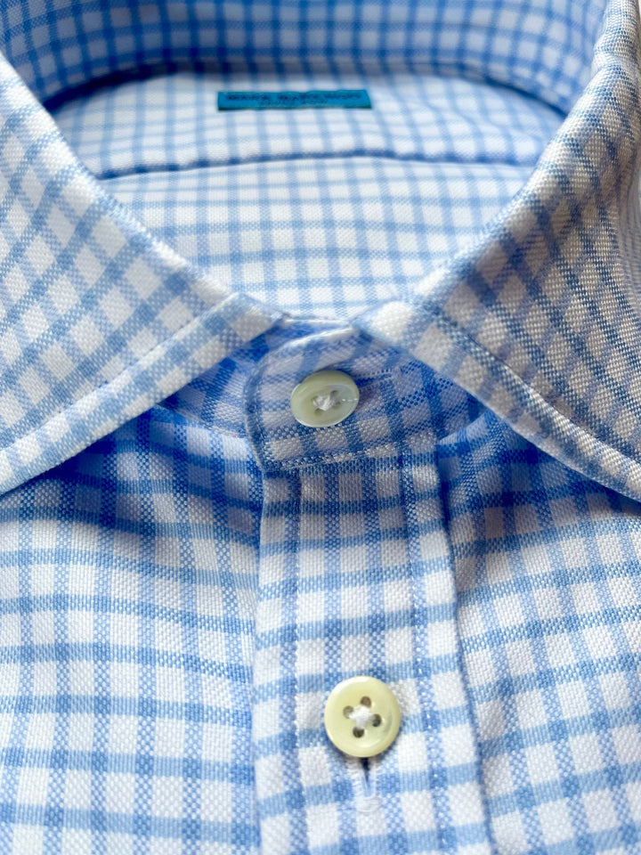 White Pale Blue Check Shirt