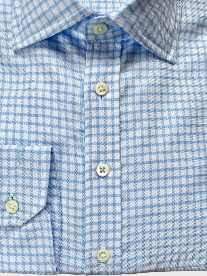 White Pale Blue Check Shirt