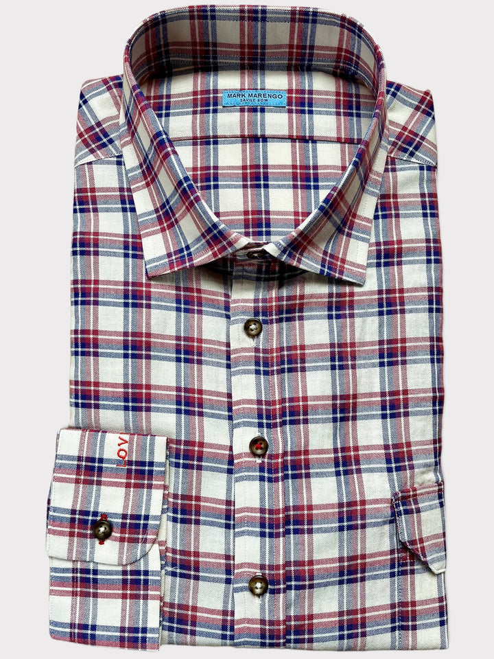 Beige Red Blue Check Shirt