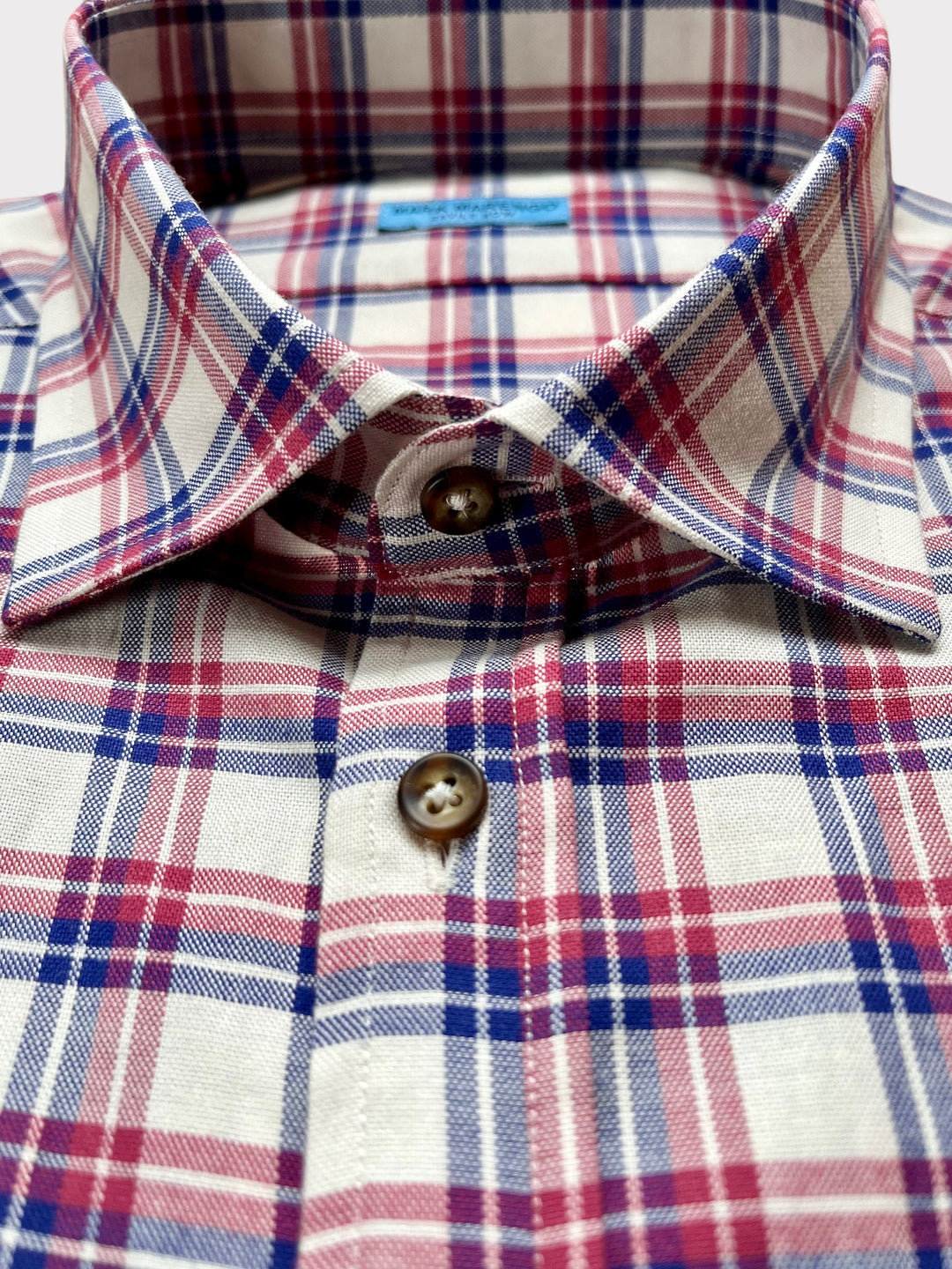 Beige Red Blue Check Shirt