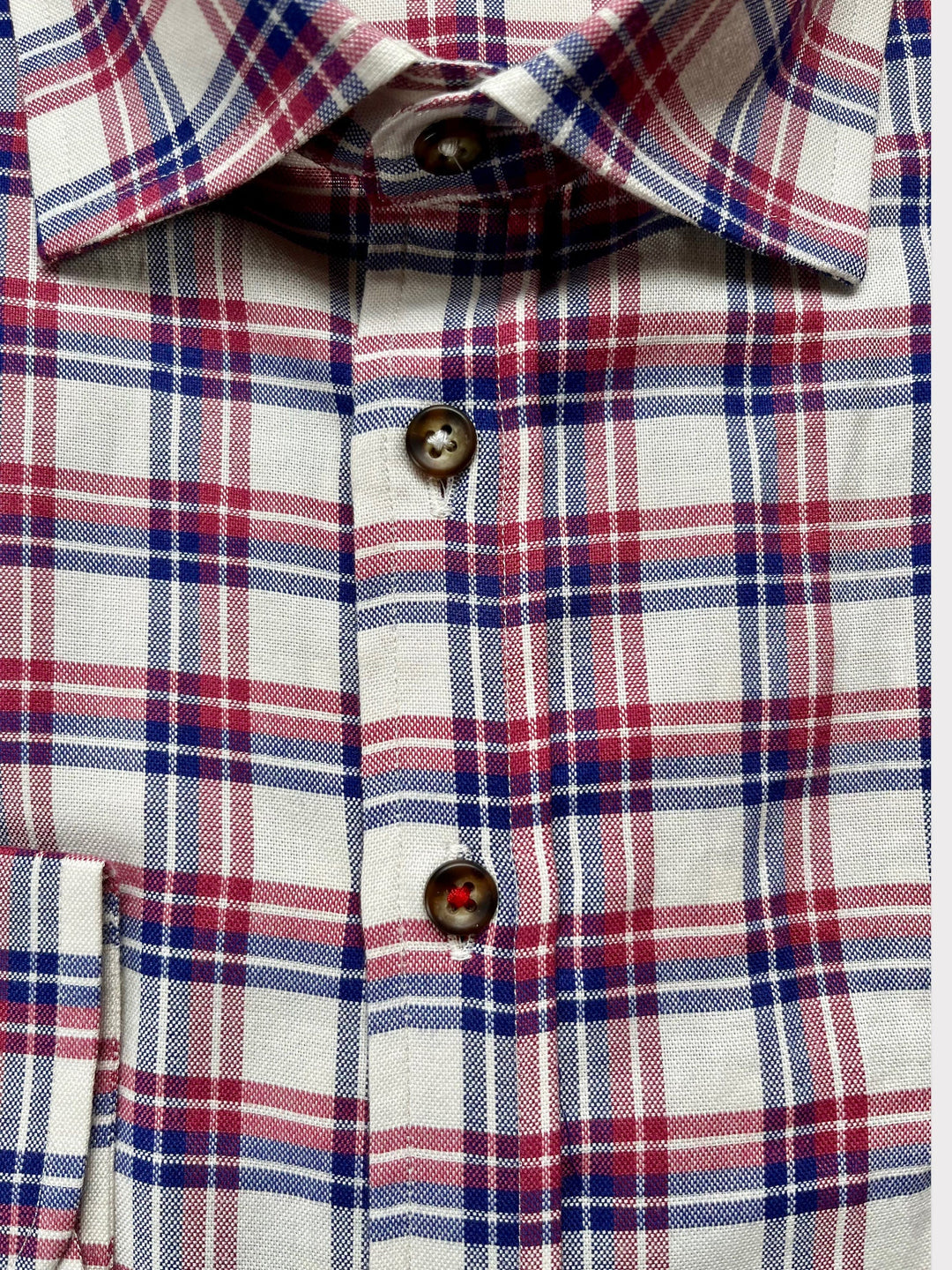 Beige Red Blue Check Shirt