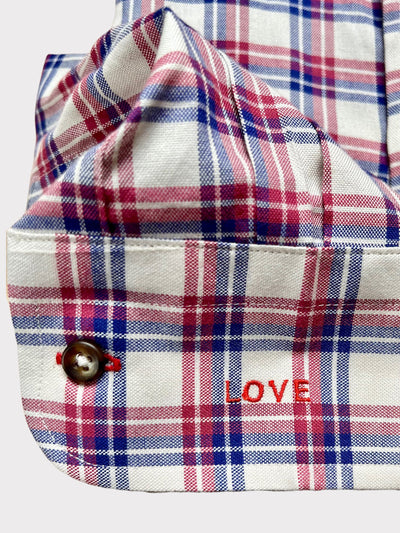 Beige Red Blue Check Shirt