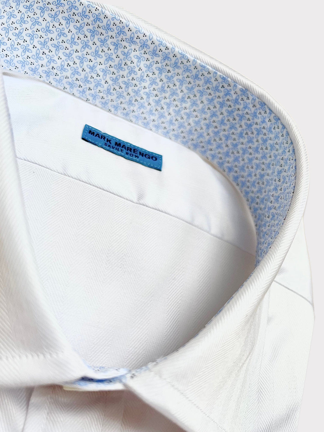 White Stretch Herringbone Shirt