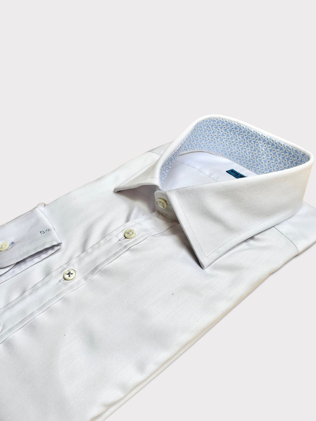 White Stretch Herringbone Shirt