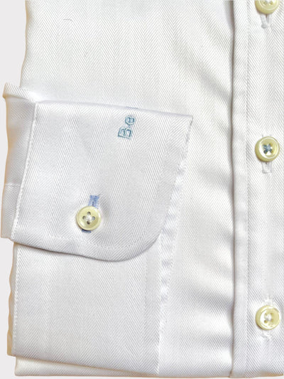 White Stretch Herringbone Shirt
