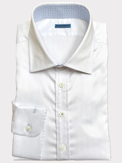 White Stretch Herringbone Shirt
