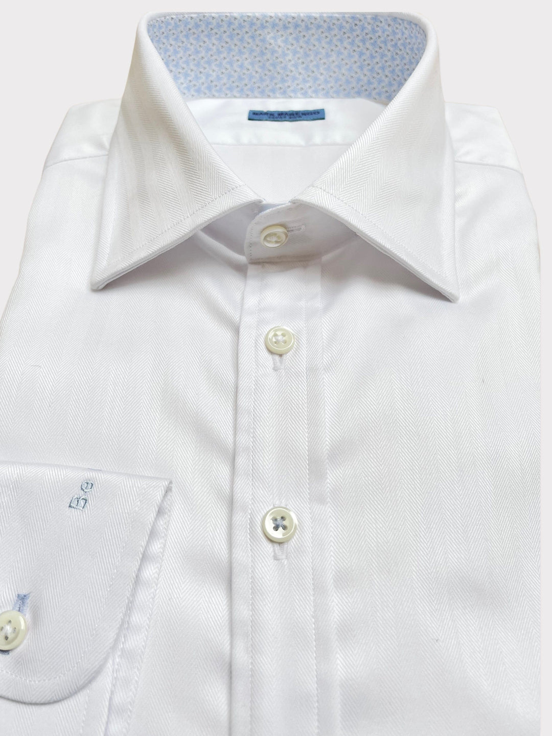 White Stretch Herringbone Shirt